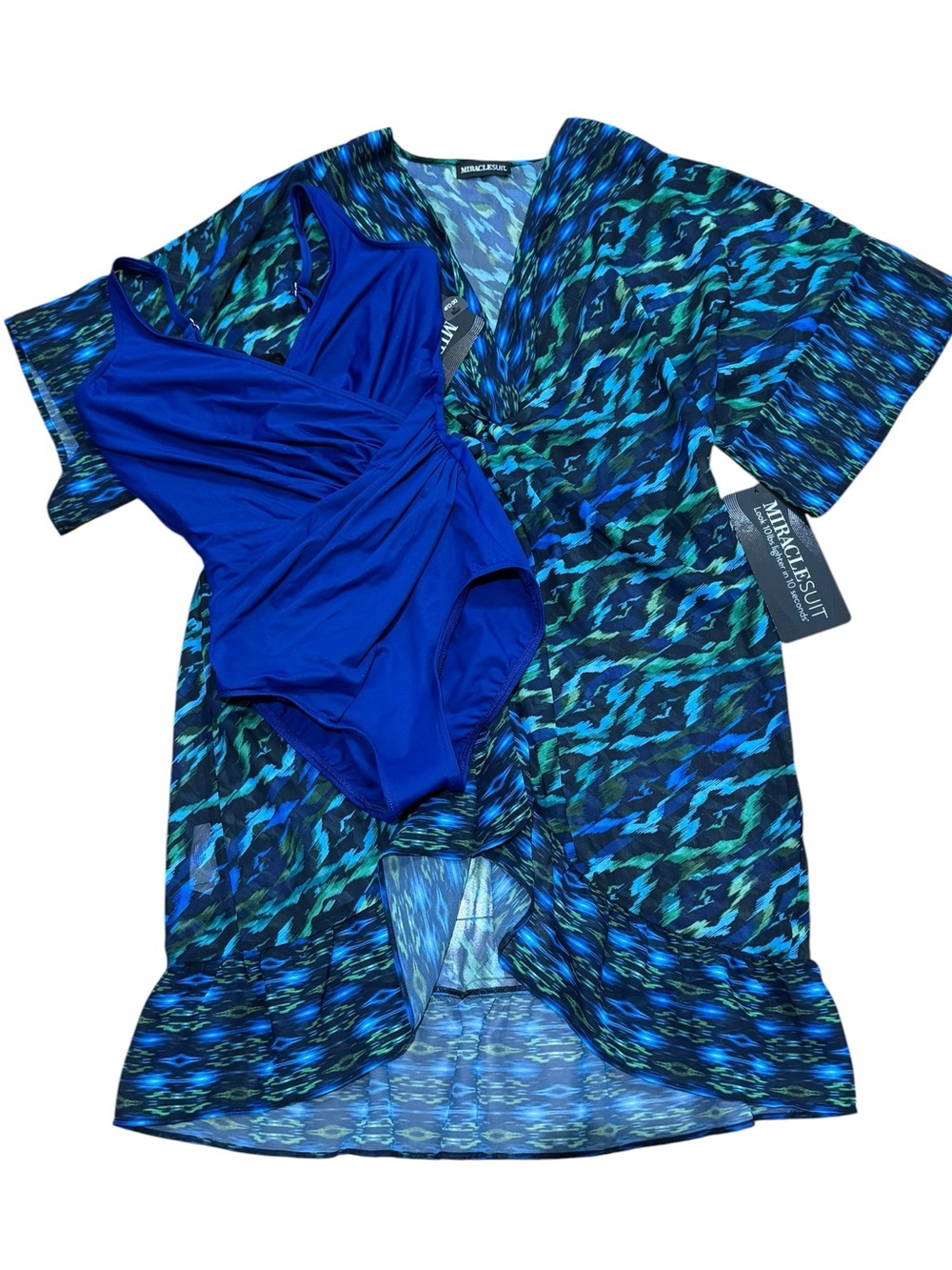 Miraclesuit Sz M Kimono Jewels of The Nile Blue Green Coverup Resortwear Beach - Picture 9 of 9